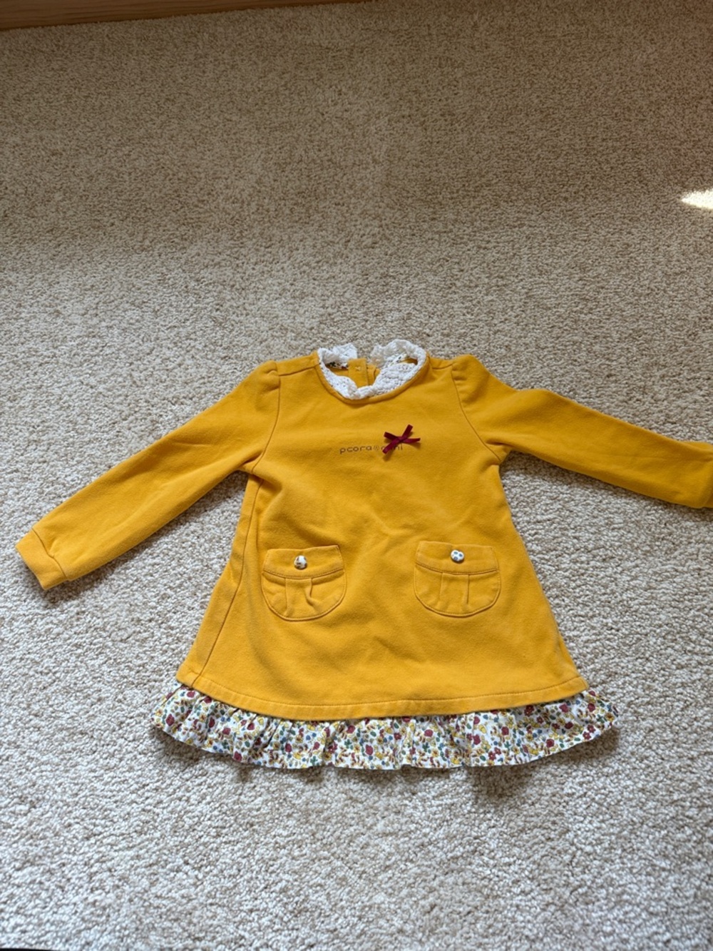 Girls' Mustard Long-Sleeve Dress Jacket with Floral Hem